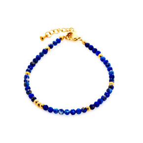 Bracciale in lapislazzuli blu, acciaio inossidabile dorato PVD, 15,5+3,5 cm