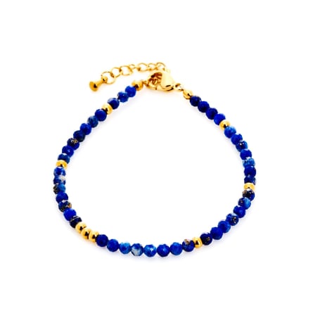 Pulsera de lapislázuli azul irregular, acero inoxidable dorado PVD, 15,5+3,5 cm