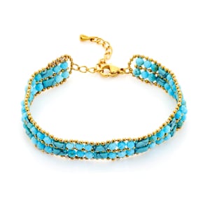 Bracelet avec turquoise bleue reconstituée, acier inoxydable doré PVD