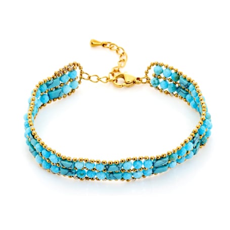 Bracelet avec turquoise bleue reconstituée, acier inoxydable doré PVD