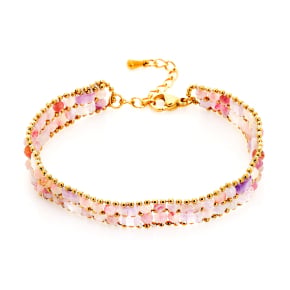 Bracciale in tormalina multicolore, acciaio inossidabile dorato PVD, 15,5+3,5 cm