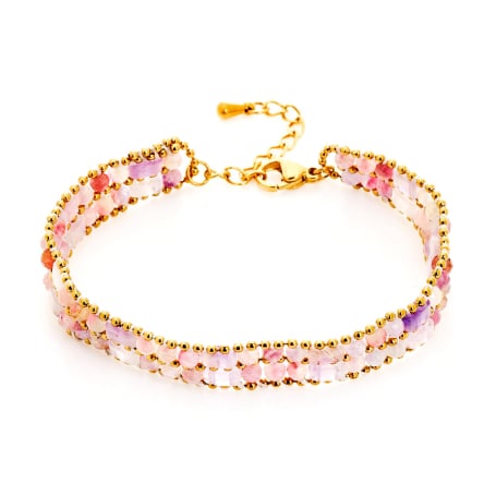 Bracelet avec tourmaline multicolore, acier inoxydable doré PVD, 15,5+3,5 cm