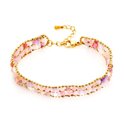 Bracelet avec tourmaline multicolore, acier inoxydable doré PVD, 15,5+3,5 cm