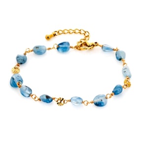 Bracelet avec topaze bleue irrégulière, acier inoxydable doré PVD, 15,5+3,5 cm