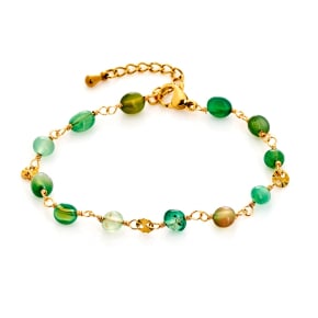 Bracelet avec agate verte irrégulière, acier inoxydable doré PVD, 15,5+3,5 cm
