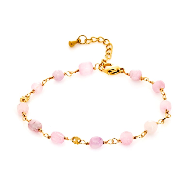 Bracelet avec lepidolite violette, acier inoxydable doré PVD, 15,5+3,5 cm