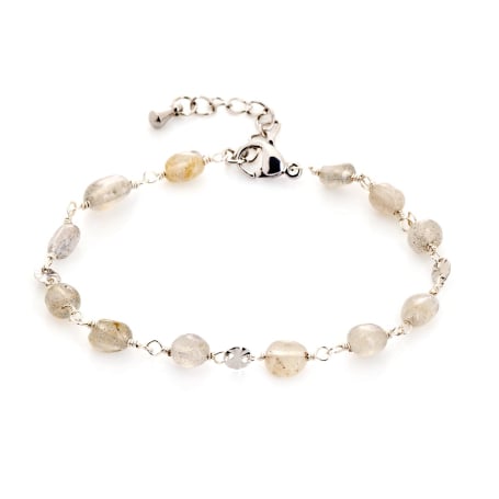 Bracelet avec labradorite multicolore irrégulière, acier inoxydable, 15,5+3,5 cm