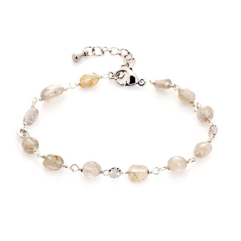 Bracelet avec labradorite multicolore irrégulière, acier inoxydable, 15,5+3,5 cm