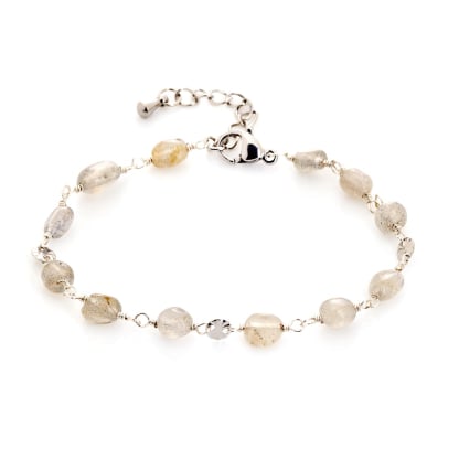 Pulsera de labradorita multicolor irregular, acero inoxidable, 15,5+3,5 cm