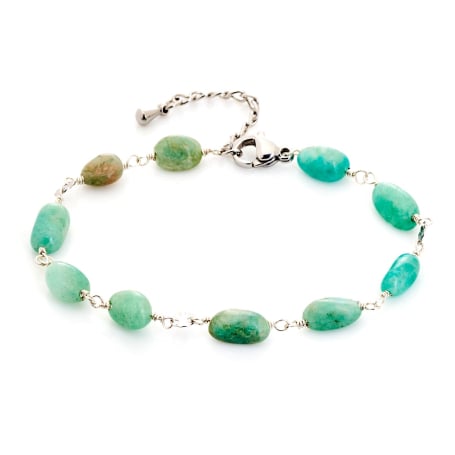 Bracelet avec amazonite bleue irrégulière, acier inoxydable, 15,5+3,5 cm
