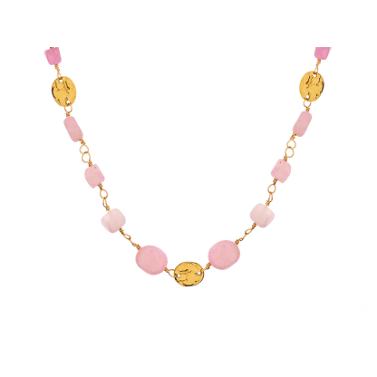 Collier avec lepidolite violette, acier inoxydable doré PVD, 43,5+3,5 cm