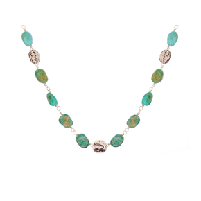 Colar de amazonite azul irregular natural, em aço inoxidável, 43,5+3,5 cm