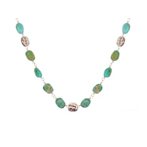 Natural irregular blue amazonite necklace, stainless steel, 43.5+3.5 cm