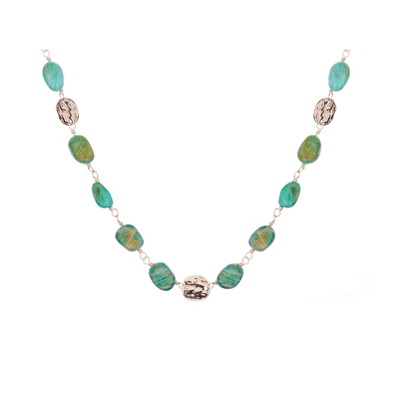 Colar de amazonite azul irregular natural, em aço inoxidável, 43,5+3,5 cm