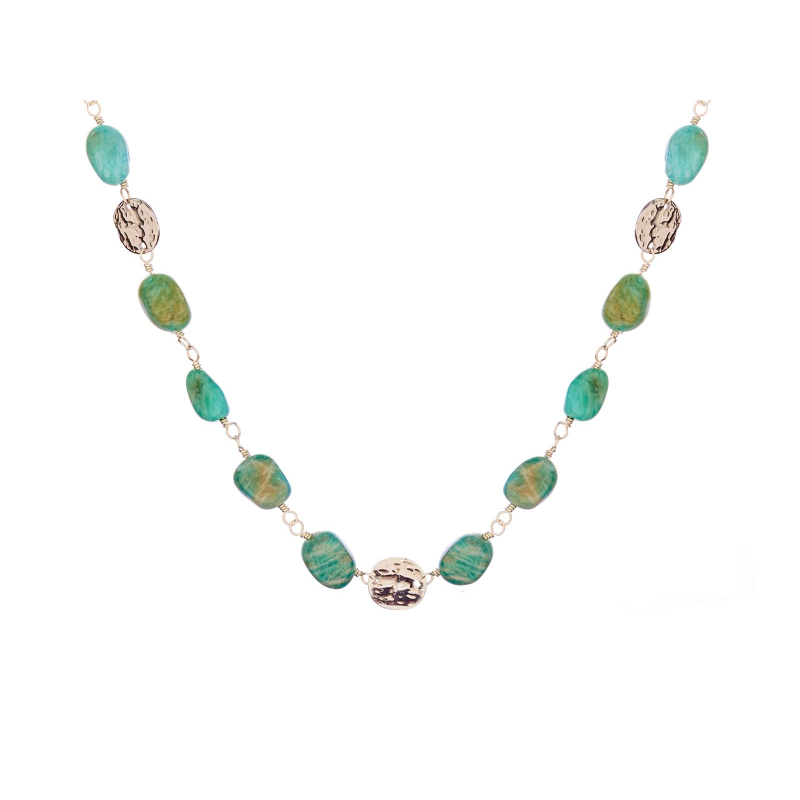 Collana in amazzonite blu irregolare naturale, acciaio inossidabile, 43,5+3,5 cm