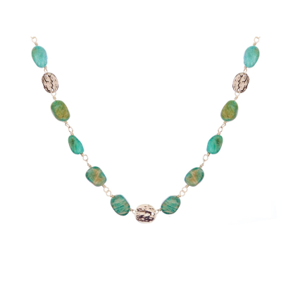 Collier avec amazonite bleue irrégulière, acier inoxydable, 43,5+3,5 cm