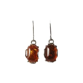 Boucles d'oreilles pendantes avec ambre cognac, argent 925, 8x12 mm