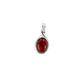 Natural oval cognac Baltic amber pendant, 925 silver, 5x8 mm