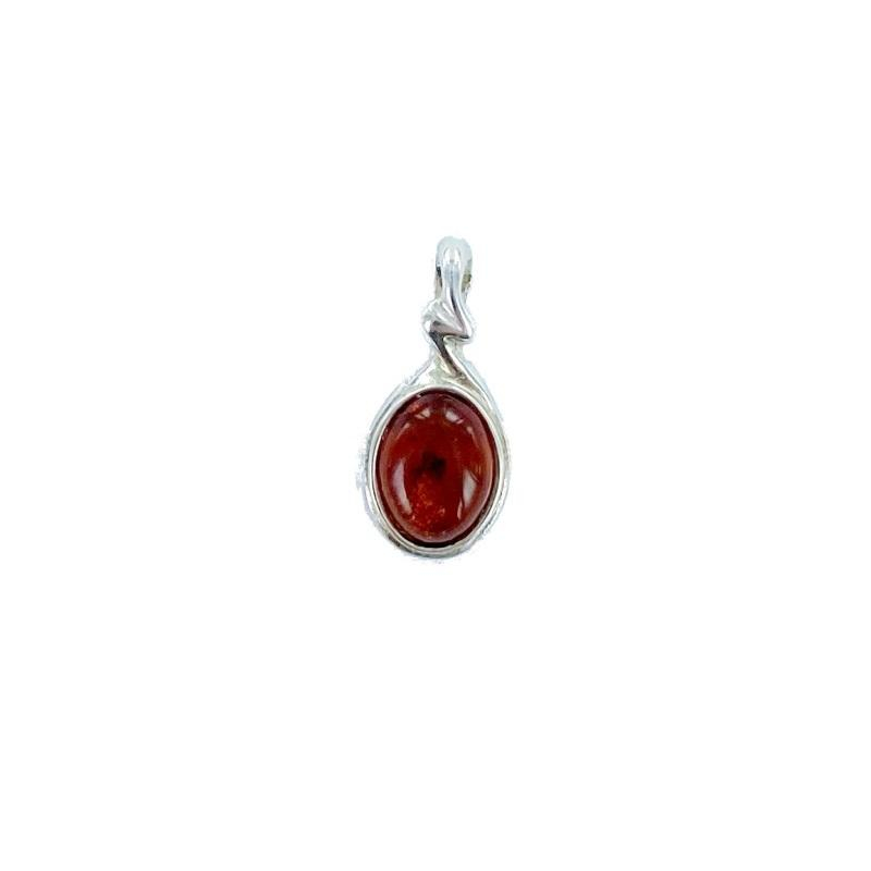 Ciondolo in ambra baltica cognac ovale naturale, in argento 925, 5x8 mm