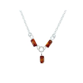 Collier avec ambre cognac rectangulaire de la mer Baltique, argent 925, 41+4 cm