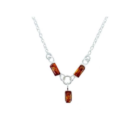 Collier avec ambre cognac rectangulaire de la mer Baltique, argent 925, 41+4 cm