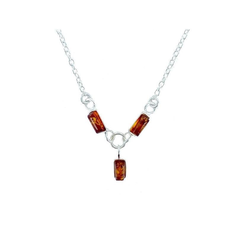 Collier avec ambre cognac rectangulaire de la mer Baltique, argent 925, 41+4 cm