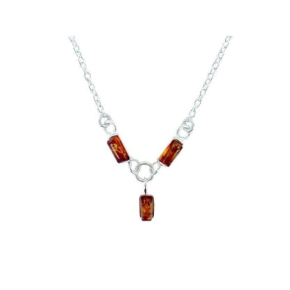 Baltische Bernsteinkette cognac rechteckig natur, 925 Silber, 41+4 cm