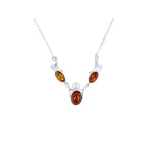 Collar de ámbar báltico coñac ovalado natural, en plata 925, 42+4 cm