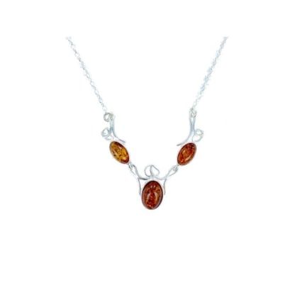 Collar de ámbar báltico coñac ovalado natural, en plata 925, 42+4 cm