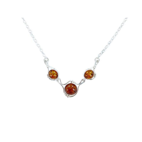 Collar de ámbar báltico coñac redondo natural, en plata 925, 42+4 cm