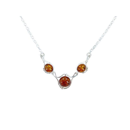 Baltische barnsteenketting cognac rond natuurlijk, 925 zilver, 42+4 cm