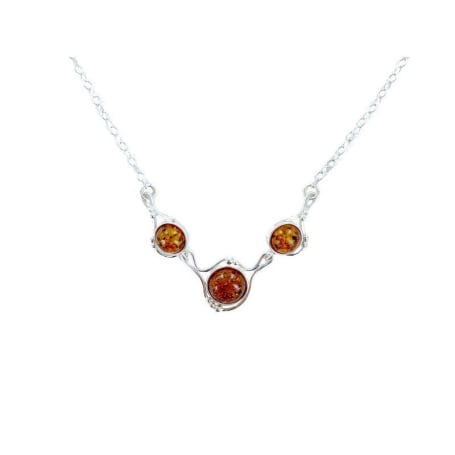 Collar de ámbar báltico coñac redondo natural, en plata 925, 42+4 cm