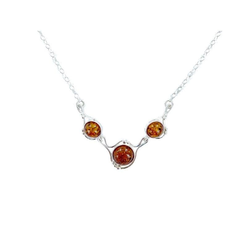Collar de ámbar báltico coñac redondo natural, en plata 925, 42+4 cm
