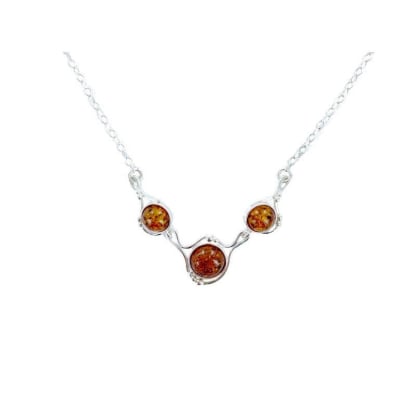 Colar de âmbar báltico cognac redondo natural, em prata 925, 42+4 cm