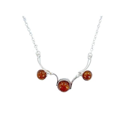 Collar de ámbar báltico coñac redondo natural, en plata 925, 42+4 cm
