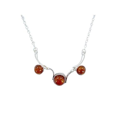 Collar de ámbar báltico coñac redondo natural, en plata 925, 42+4 cm