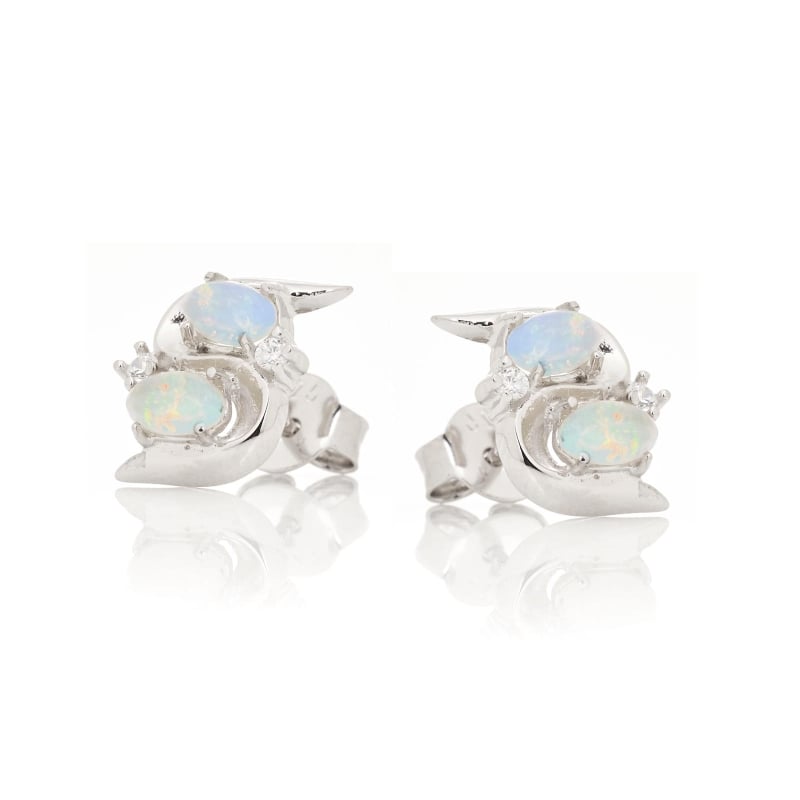 Cercei opal australian alb oval natural, argint rodiat 925, 5x3 mm
