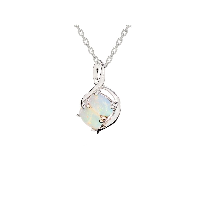 Ciondolo in opale australiano bianco ovale naturale, argento rodiato 925, 6x4 mm