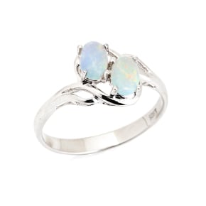 Inel opal australian alb oval natural, argint rodiat 925, 6x4 mm