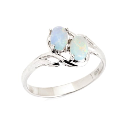 Inel opal australian alb oval natural, argint rodiat 925, 6x4 mm