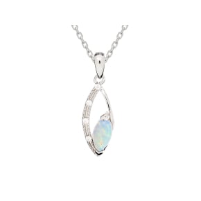 Australische opaalhanger wit marquise, gerhodineerd 925 zilver, 8x4 mm