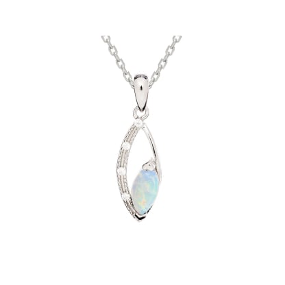 Australische opaalhanger wit marquise, gerhodineerd 925 zilver, 8x4 mm