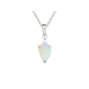Natural drop white Australian opal pendant, rhodium-plated 925 silver, 9x6 mm