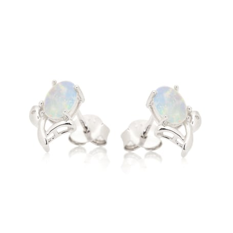 Clous d'oreilles avec opale blanche ovale d'Australie, argent rhodié 925, 7x5 mm