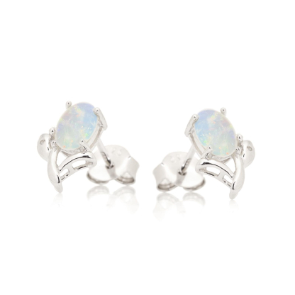 천연 화이트 타원 호주산 오팔 귀걸이, 925 로듐 도금 실버, 7x5 mm