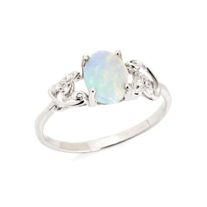 Inel opal australian alb oval natural, argint rodiat 925, 8x6 mm