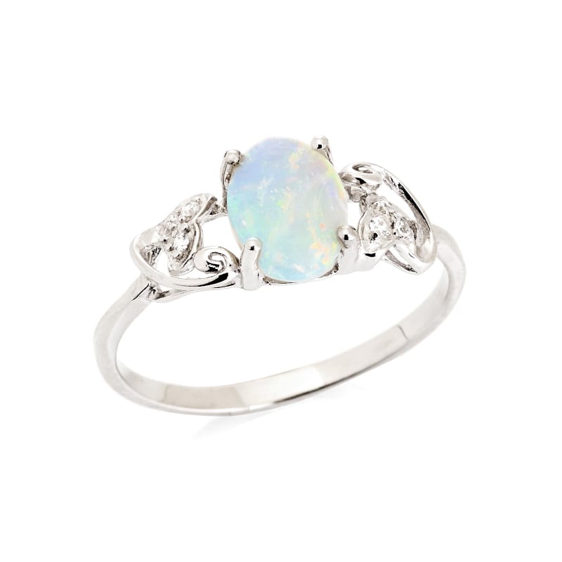 Australische opaalring wit ovaal natuurlijk, gerhodineerd 925 zilver, 8x6 mm