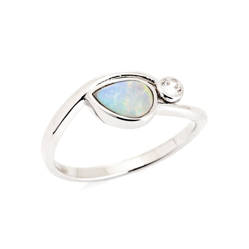 Australische opaalring wit druppel natuurlijk, gerhodineerd 925 zilver, 7x5 mm