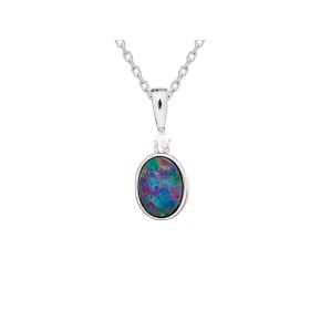 Australische doubletopaalhanger blauw ovaal, gerhodineerd 925 zilver, 8x6 mm