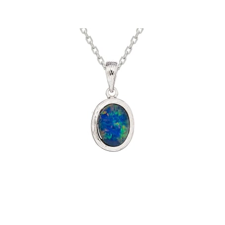 Australischer Dublettenopalanhänger blau oval, 925 Silber rhodiniert, 8x6 mm